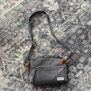 Travelon Gray Crossbody Travel Bag with Brown Accents